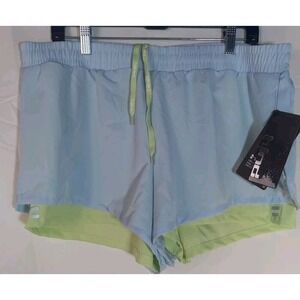 Hind Performance Womens Neon Yellow Blue‎ Layered Athletic Shorts Size Xlarge